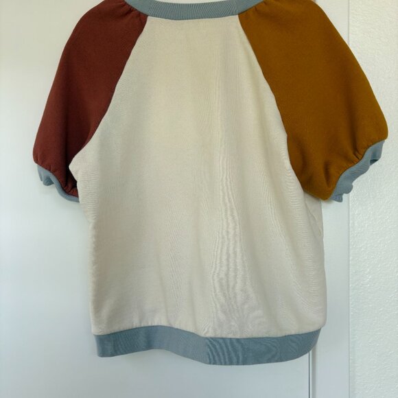 Madewell Colorblock Puff Sleeve Sweatshirt Top, Short-Sleeve, in Cream, Medium - Picture 2 of 6